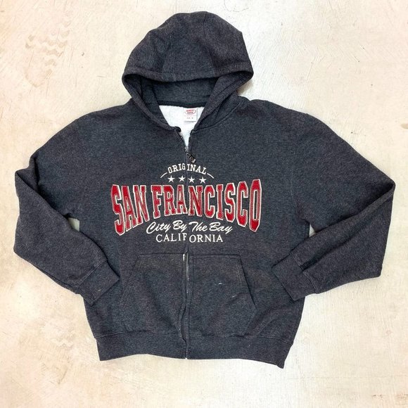 San Francisco full zip grey applique hoodie M - Picture 1 of 8